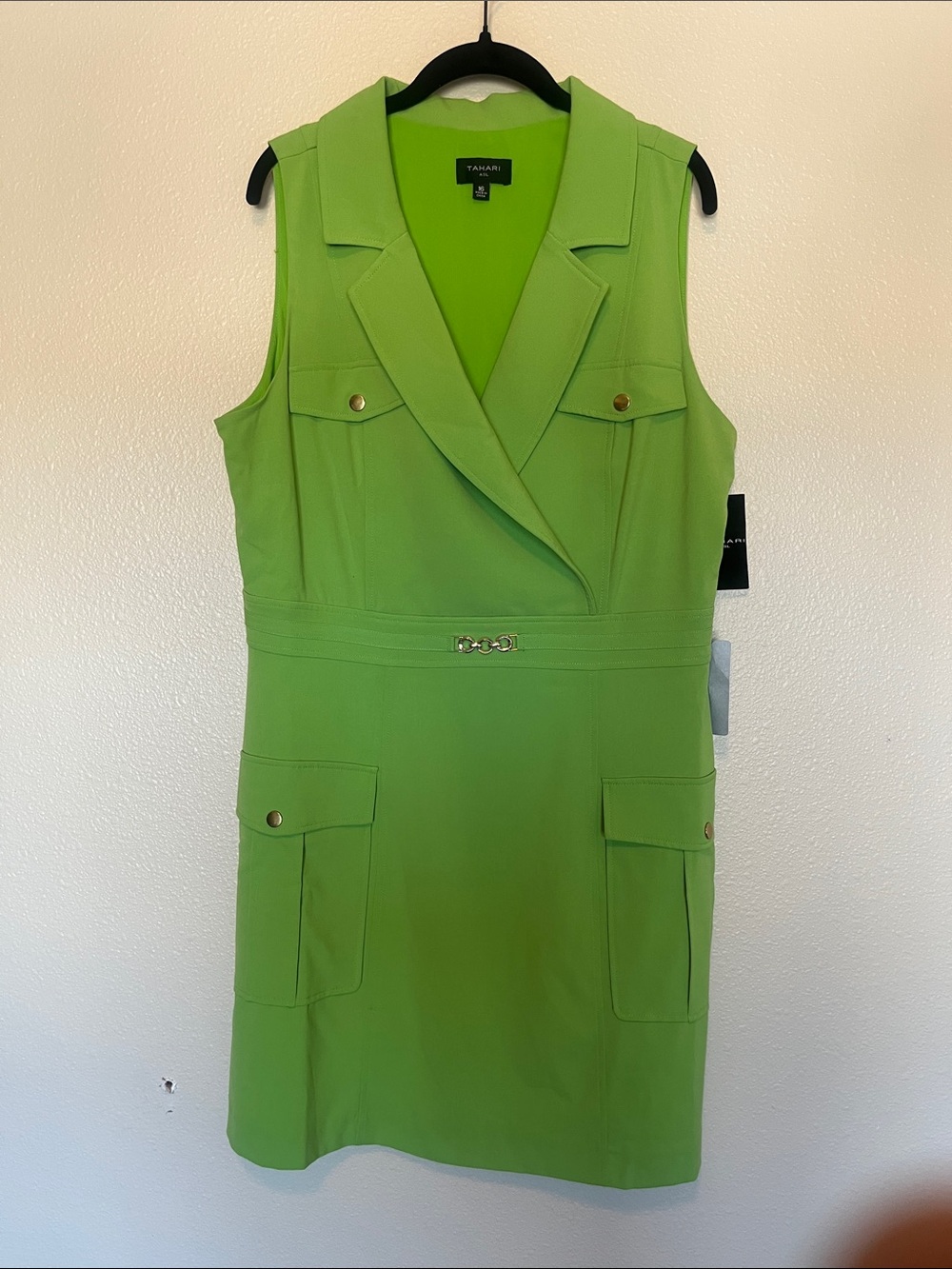 Tahari ASL Lime Green Sleeveless Mini Dress